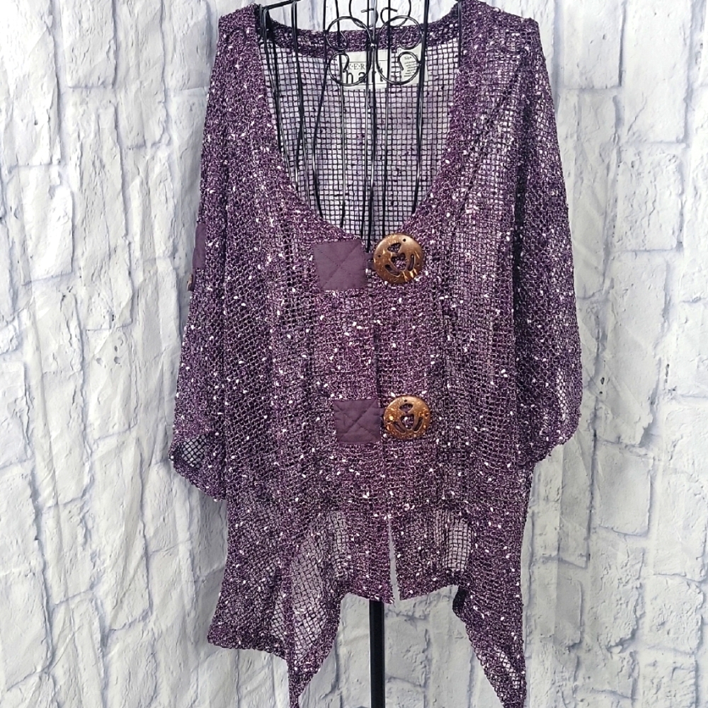 KAREN HART Chic Purple‎ Tunic Top with Flowing Design